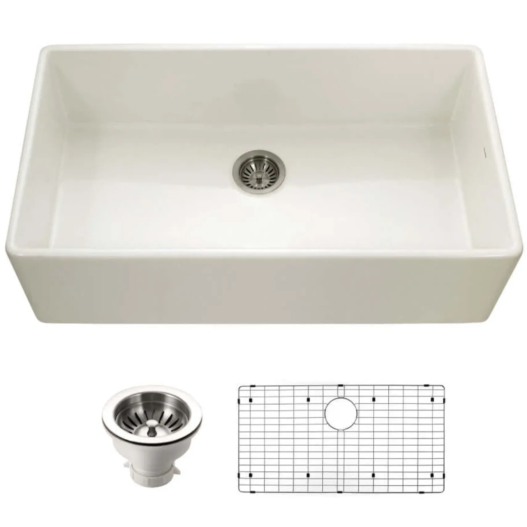 Houzer Platus 36 inch Biscuit Fireclay Apron Front Farmhouse Single Bowl Kitchen Sink - PTG-3600 BQ-C