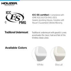 Houzer Platus 36 inch Biscuit Fireclay Apron Front Farmhouse Single Bowl Kitchen Sink - PTG-3600 BQ-C