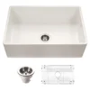 Houzer Platus 33 inch Biscuit Fireclay Apron Front Farmhouse Single Bowl Kitchen Sink - PTG-4300 BQ-C with Basket Strainer and Basin Grid Included