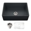 Houzer Platus 30 inch Black Fireclay Apron Front Farmhouse Single Bowl Kitchen Sink - PTS-4100 BL-C with Basket Strainer and Basin Grid Included