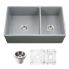 Houzer Platus 33 inch Gray Fireclay Apron Front Farmhouse 60/40 Double Small Right Bowl Sink - PTD-6040 GR-C with Basket Strainer and Basin Grids Included
