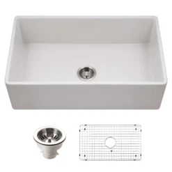 Houzer Platus 33 inch Matte White Fireclay Apron Front Farmhouse Single Bowl Kitchen Sink - PTG-4300 MWH