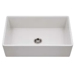 Houzer Platus 33 inch Matte White Fireclay Apron Front Farmhouse Single Bowl Kitchen Sink - PTG-4300 MWH