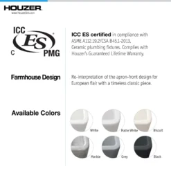 Houzer Platus 33 inch Matte White Fireclay Apron Front Farmhouse Single Bowl Kitchen Sink - PTG-4300 MWH