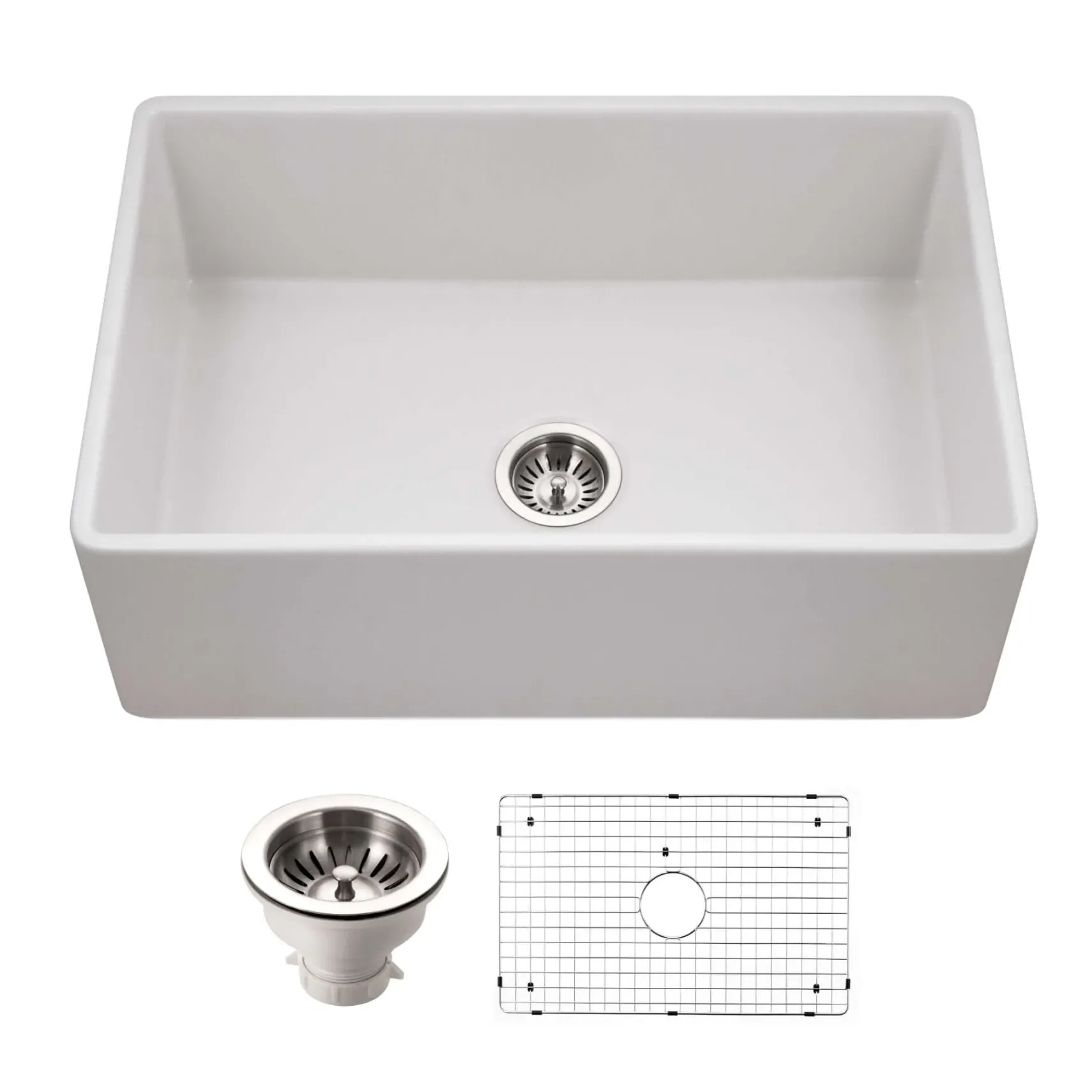 Houzer Platus 30 inch Matte White Fireclay Apron Front Farmhouse Single Bowl Kitchen Sink - PTS-4100 MWH