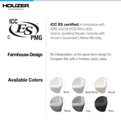 Houzer Platus 30 inch Matte White Fireclay Apron Front Farmhouse Single Bowl Kitchen Sink - PTS-4100 MWH