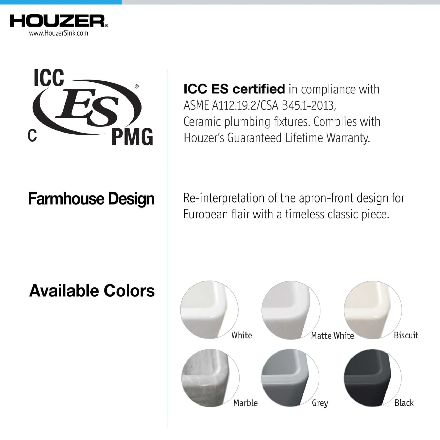 Houzer Platus 30 inch Matte White Fireclay Apron Front Farmhouse Single Bowl Kitchen Sink - PTS-4100 MWH