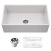 Houzer Platus 33 inch Matte White Fireclay Apron Front Farmhouse Single Bowl Kitchen Sink - PTG-4300 MWH-C with Basket Strainer and Basin Grid Included