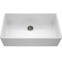 Houzer Platus 36 inch White Fireclay Apron Front Farmhouse Single Bowl Kitchen Sink with Strainer & Grid - PTG-3600 WH-C