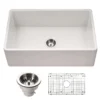 Houzer Platus 30 inch White Fireclay Apron Front Farmhouse Single Bowl Kitchen Sink - PTS-4118 WH-C with Basket Strainer and Basin Grid Included