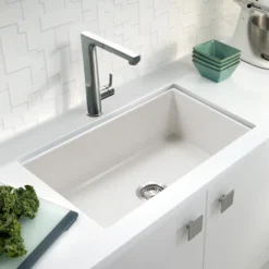 Houzer Platus 18" Undermount Fireclay Kitchen Sink, White, PTU-3600 WH