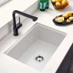 Houzer Platus 18" Undermount Fireclay Kitchen Sink, White, PTU-2800 WH