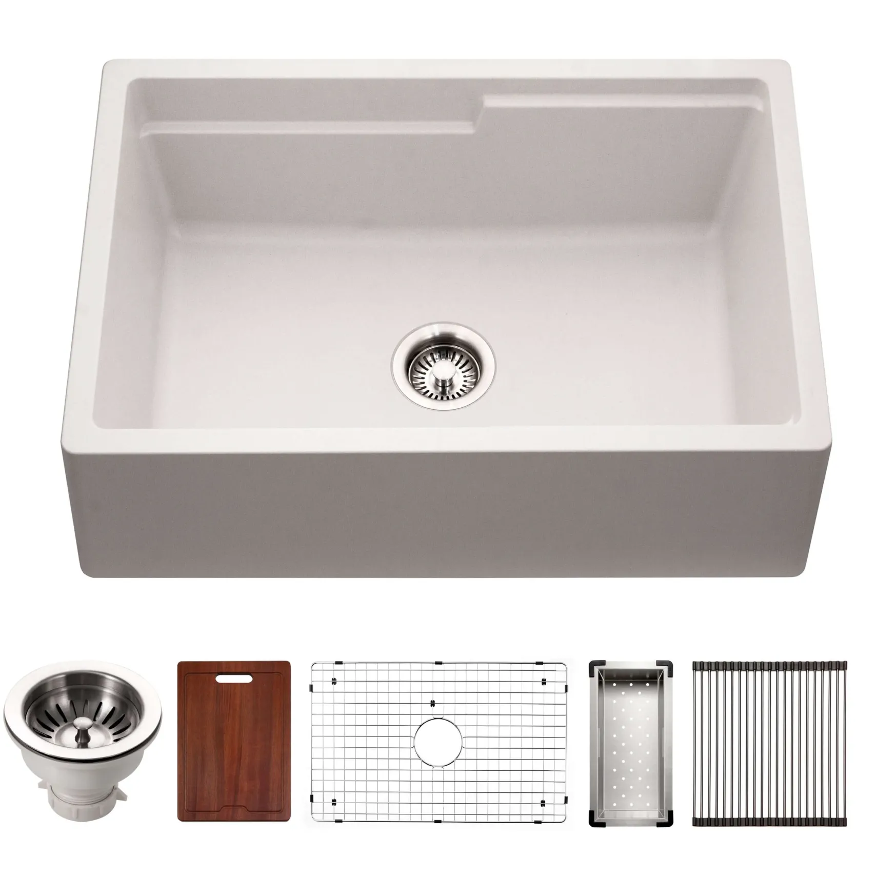 Houzer Quartztone 30" Cloud Apron Front Farmhouse Granite Composite Workstation Kitchen Sink with Accessories - W-130 CLOUD-C