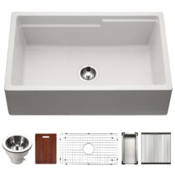 Houzer Quartztone 33" Cloud Apron Front Farmhouse Granite Composite Workstation Kitchen Sink with Accessories - W-133 CLOUD-C