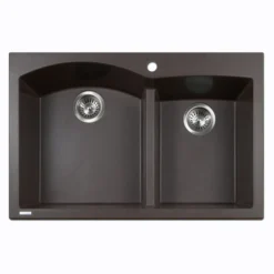 Houzer Quartztone 33" Drop In/Topmount Granite Kitchen Sink, 60/40 Double Bowl, Mocha, P-175 Mocha
