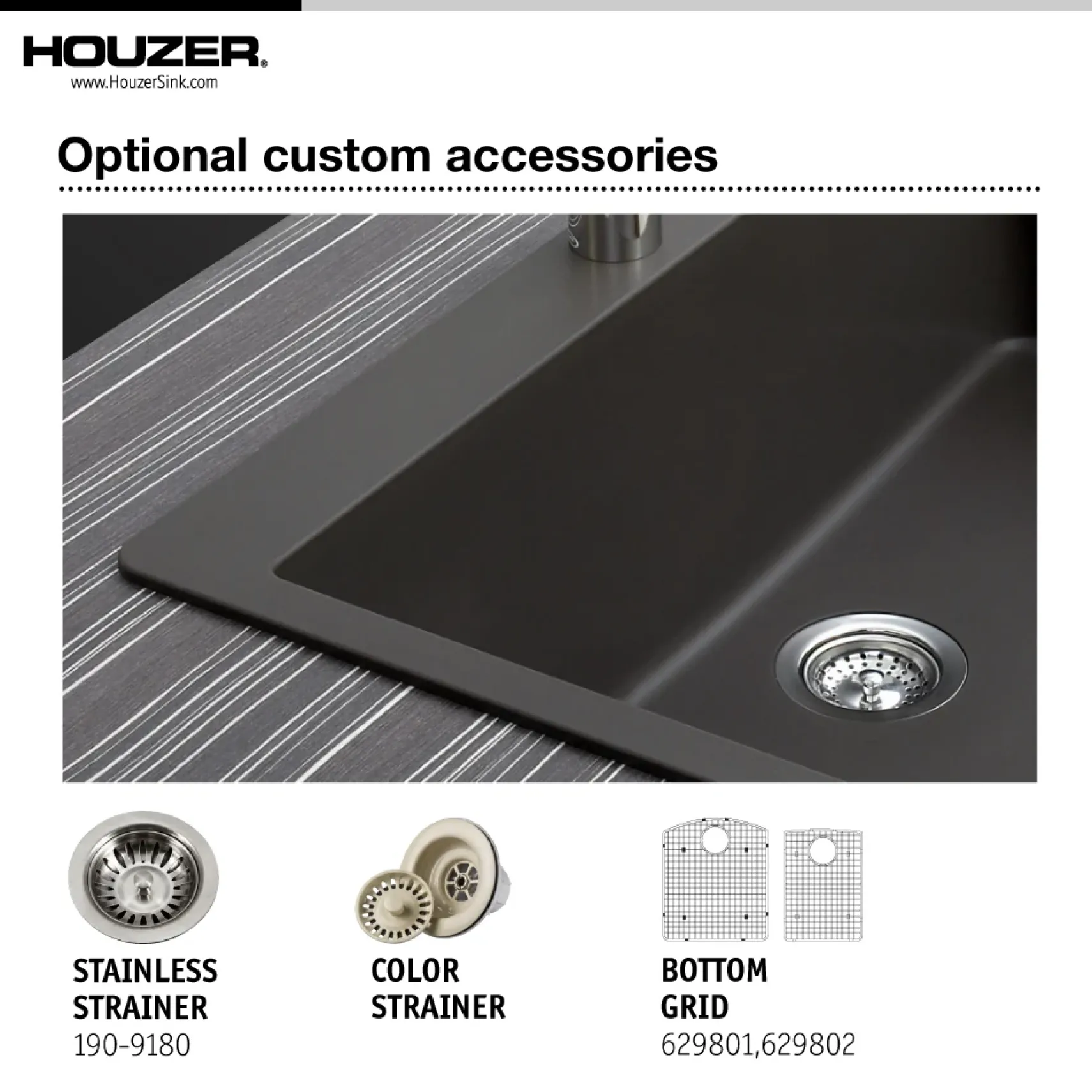 Houzer Quartztone 33" Drop In/Topmount Granite Kitchen Sink, 60/40 Double Bowl, Mocha, P-175 Mocha