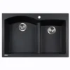 Houzer Quartztone 33" Drop In/Topmount Granite Kitchen Sink, 60/40 Double Bowl, Midnite, P-175 Midnite
