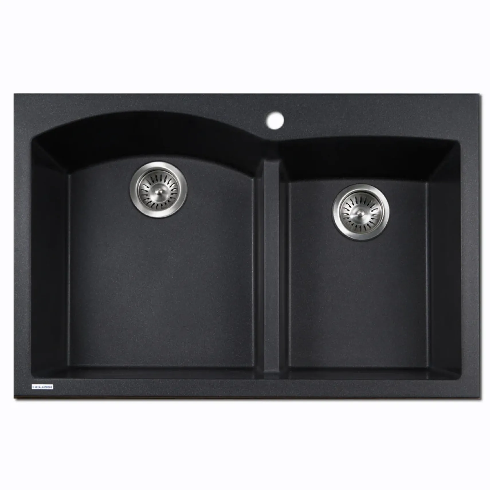 Houzer Quartztone 33" Drop In/Topmount Granite Kitchen Sink, 60/40 Double Bowl, Midnite, P-175 Midnite