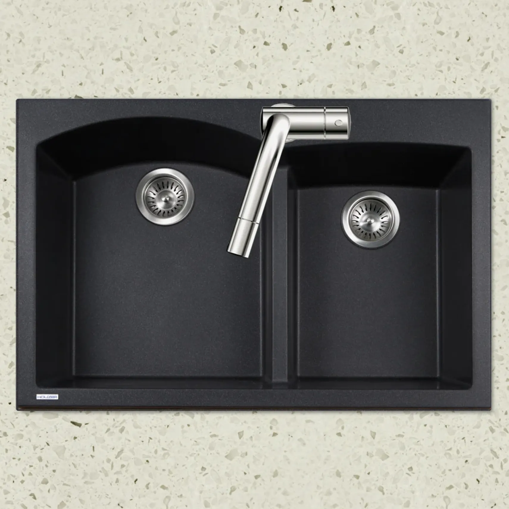 Houzer Quartztone 33" Drop In/Topmount Granite Kitchen Sink, 60/40 Double Bowl, Midnite, P-175 Midnite