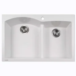 Houzer Quartztone 33" Drop In/Topmount Granite Kitchen Sink, 60/40 Double Bowl, Cloud, P-175 Cloud