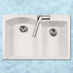 Houzer Quartztone 33" Drop In/Topmount Granite Kitchen Sink, 60/40 Double Bowl, Cloud, P-175 Cloud