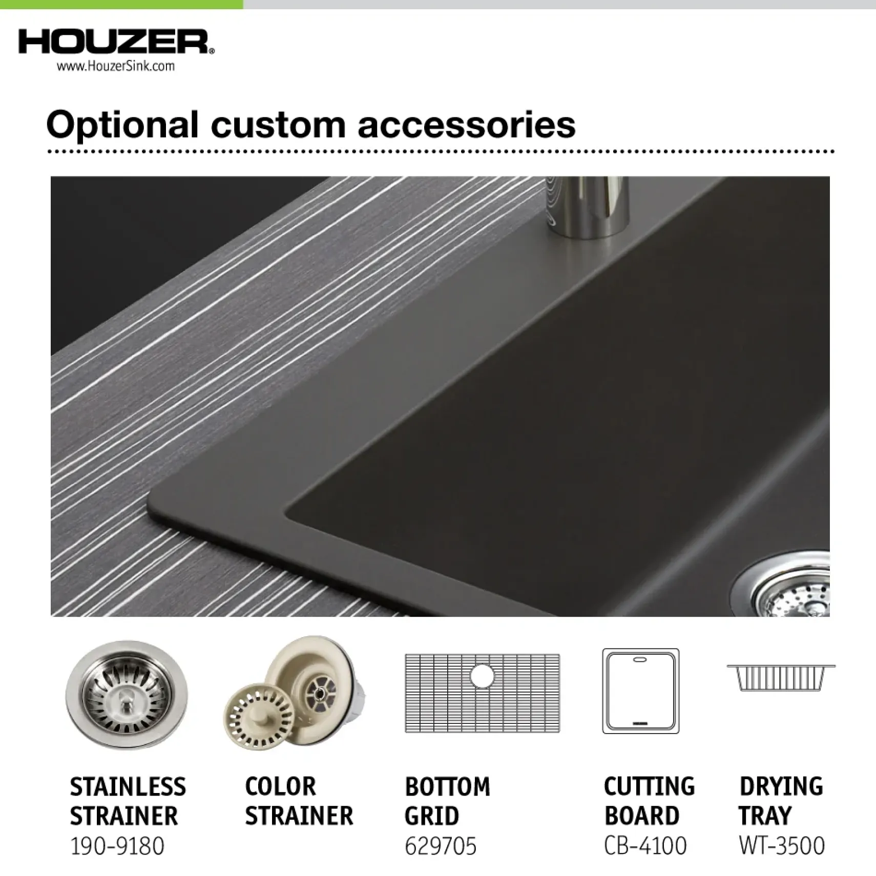 Houzer Quartztone 33 inch Midnite Granite Composite Undermount Single Bowl Kitchen Sink - V-100U MIDNITE