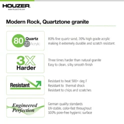 Houzer Quartztone 33 inch Midnite Granite Composite Undermount Single Bowl Kitchen Sink - V-100U MIDNITE