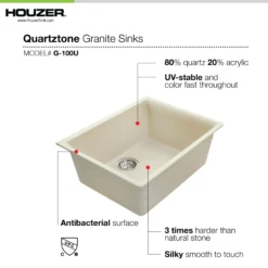 Houzer Quartztone 33 inch Mocha Granite Composite Undermount Single Bowl Kitchen Sink - V-100U SAND