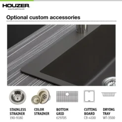 Houzer Quartztone 33 inch Mocha Granite Composite Undermount Single Bowl Kitchen Sink - V-100U SAND