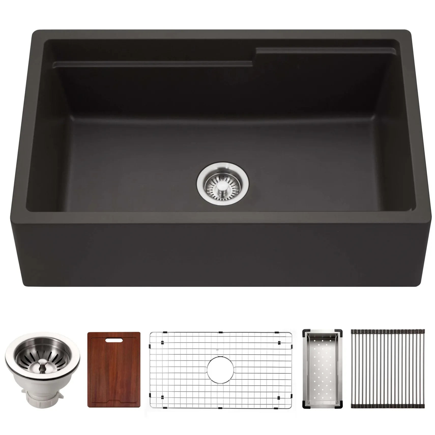 Houzer Quartztone 33" Midnite Apron Front Farmhouse Granite Composite Workstation Kitchen Sink with Accessories - W-133 MIDNITE-C