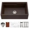 Houzer Quartztone 33" Mocha Apron Front Farmhouse Granite Composite Workstation Kitchen Sink with Accessories - W-133 MOCHA-C