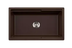 Houzer Quartztone 33" Mocha Apron Front Farmhouse Granite Composite Workstation Kitchen Sink with Accessories - W-133 MOCHA-C