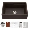 Houzer Quartztone 30" Mocha Apron Front Farmhouse Granite Composite Workstation Kitchen Sink with Accessories - W-130 MOCHA-C