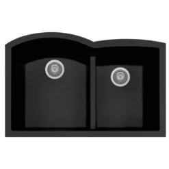 Houzer Quartztone 33" Undermount Granite Kitchen Sink, 60/40 Double Bowl, Midnite, P-175U Midnite