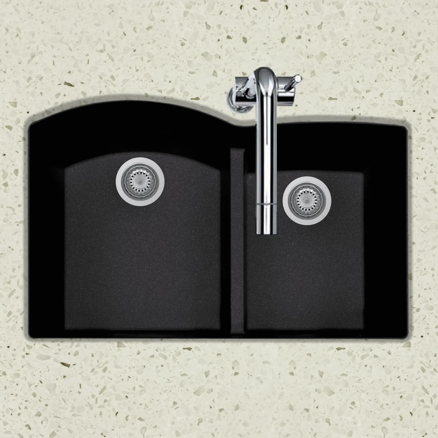 Houzer Quartztone 33" Undermount Granite Kitchen Sink, 60/40 Double Bowl, Midnite, P-175U Midnite