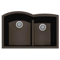 Houzer Quartztone 33" Undermount Granite Kitchen Sink, 60/40 Double Bowl, Mocha, P-175U Mocha