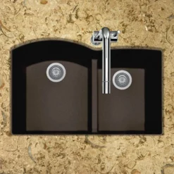 Houzer Quartztone 33" Undermount Granite Kitchen Sink, 60/40 Double Bowl, Mocha, P-175U Mocha