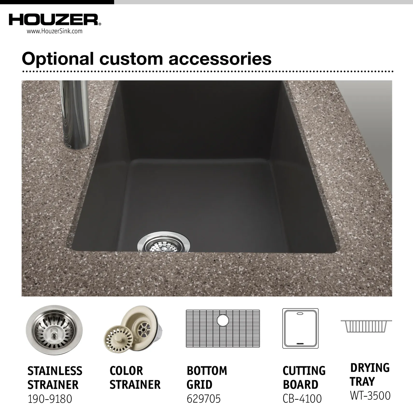 Houzer Quartztone 33" Undermount Granite Kitchen Sink, 60/40 Double Bowl, Mocha, P-175U Mocha