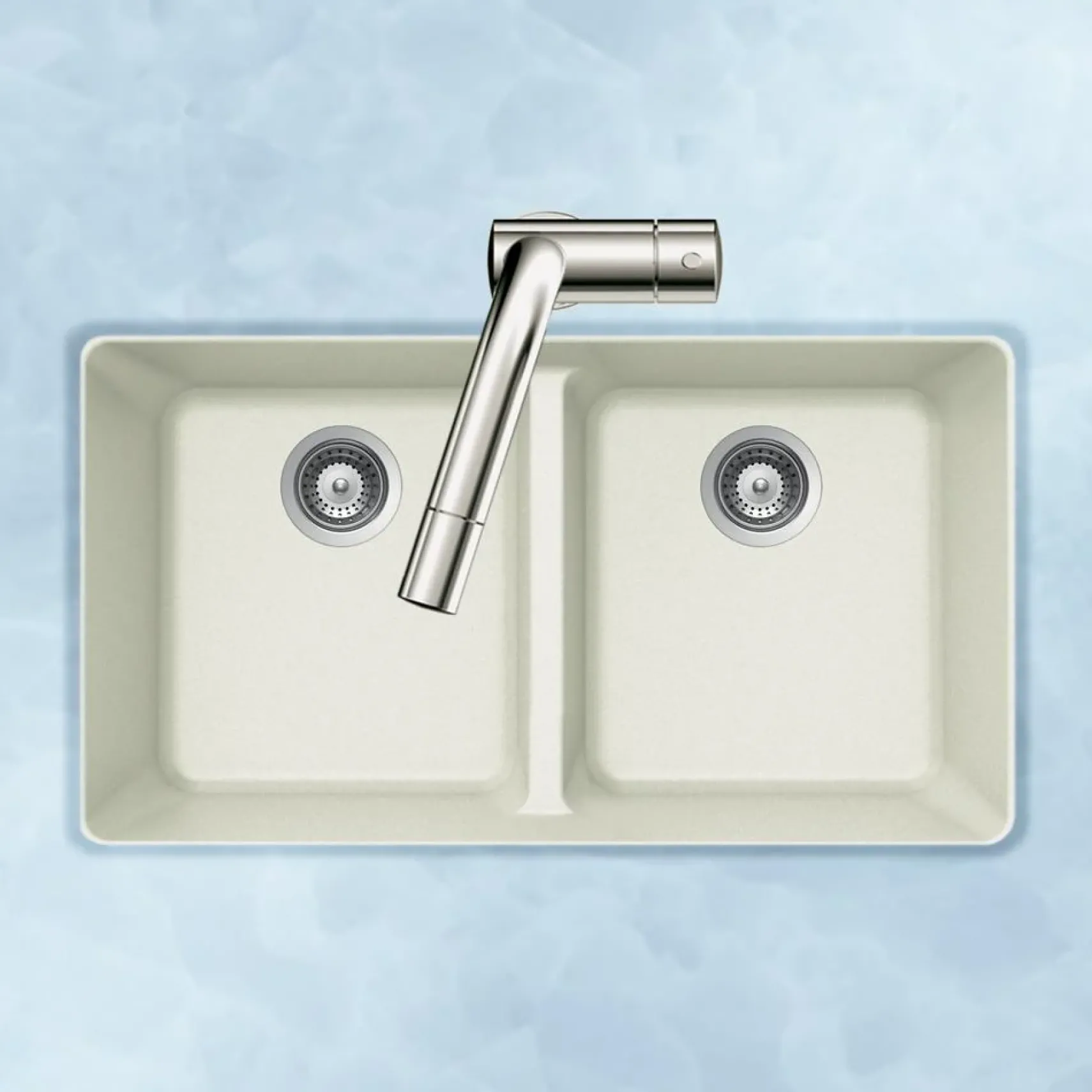 Houzer Quartztone 33" White Granite Composite Undermount 50/50 Double Bowl Kitchen Sink - M-200U WHITE