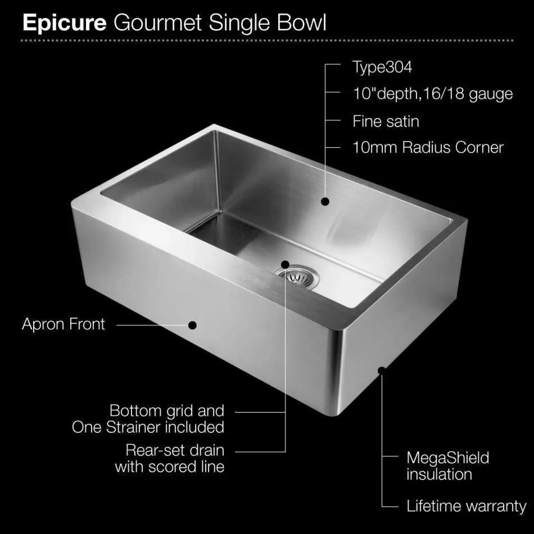 Houzer 33" Stainless Steel Farmhouse Apron Front Kitchen Sink, ENG-3320