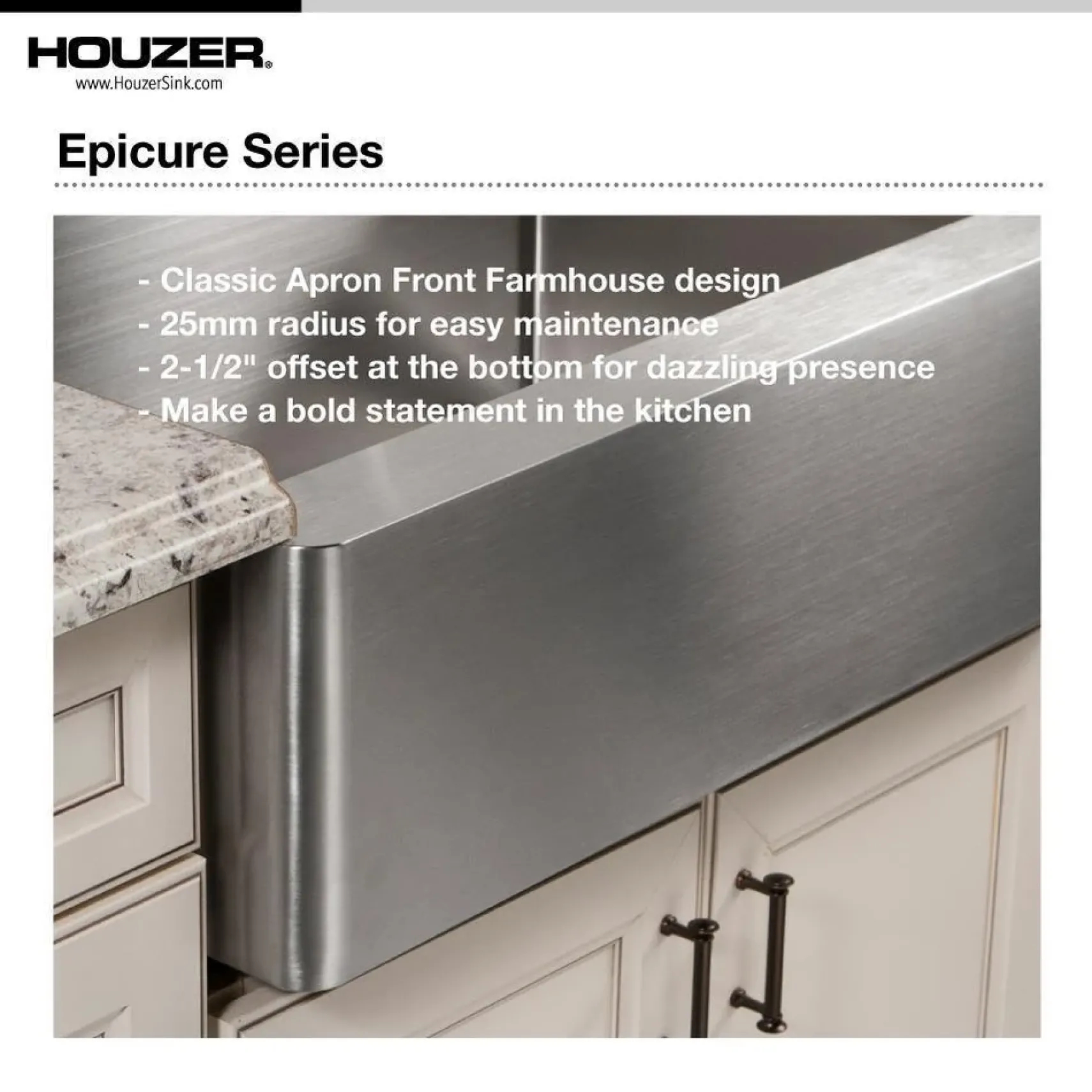 Houzer 33" Stainless Steel Farmhouse Apron Front Kitchen Sink, ENG-3320