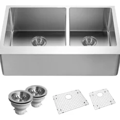 Houzer 33" Stainless Steel Farmhouse Apron Front Kitchen Sink, 60/40 Double Bowl, END-3360SR