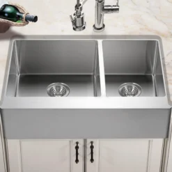 Houzer 33" Stainless Steel Farmhouse Apron Front Kitchen Sink, 60/40 Double Bowl, END-3360SR