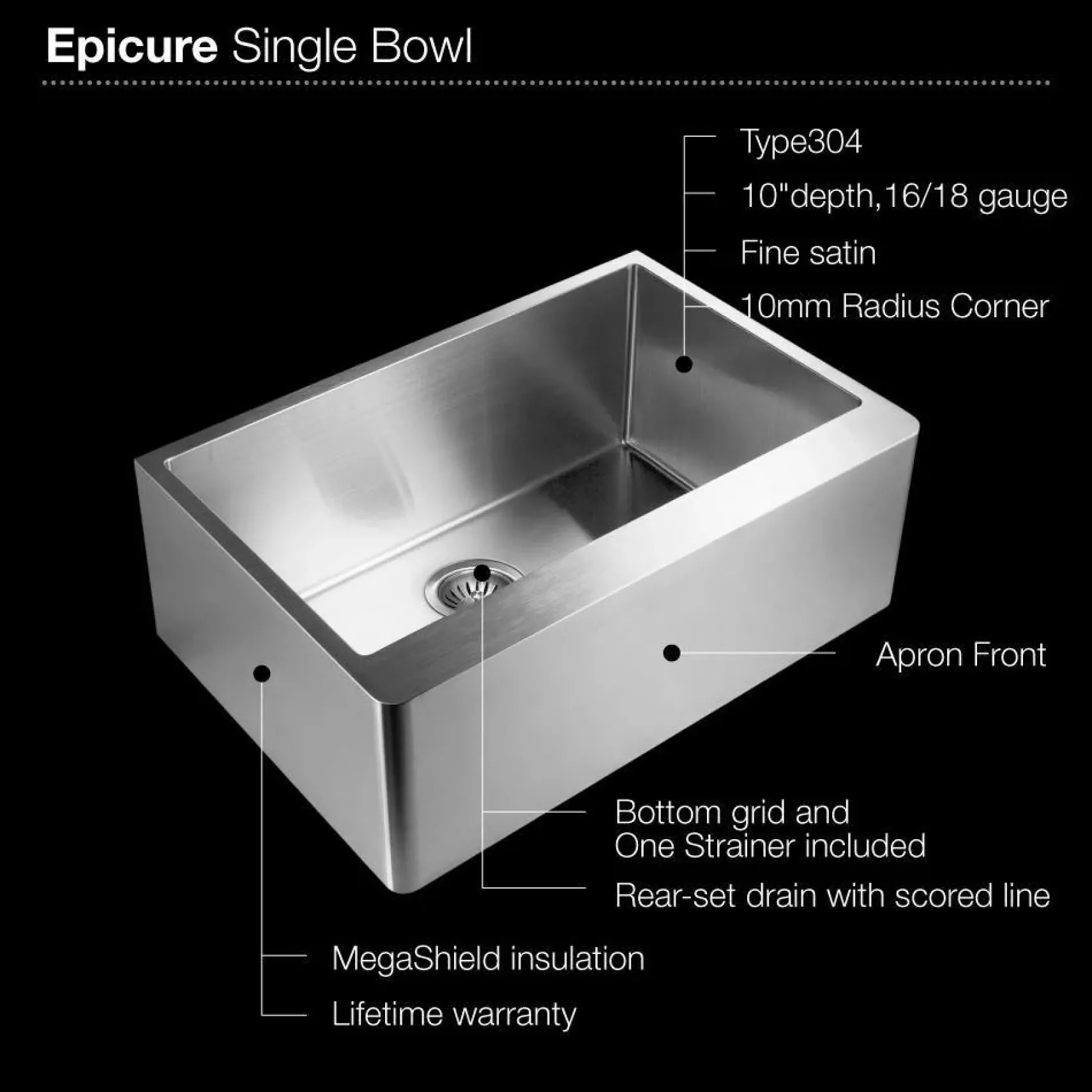 Houzer 30" Stainless Steel Premium Farmhouse Apron Front Kitchen Sink, ENS-3020