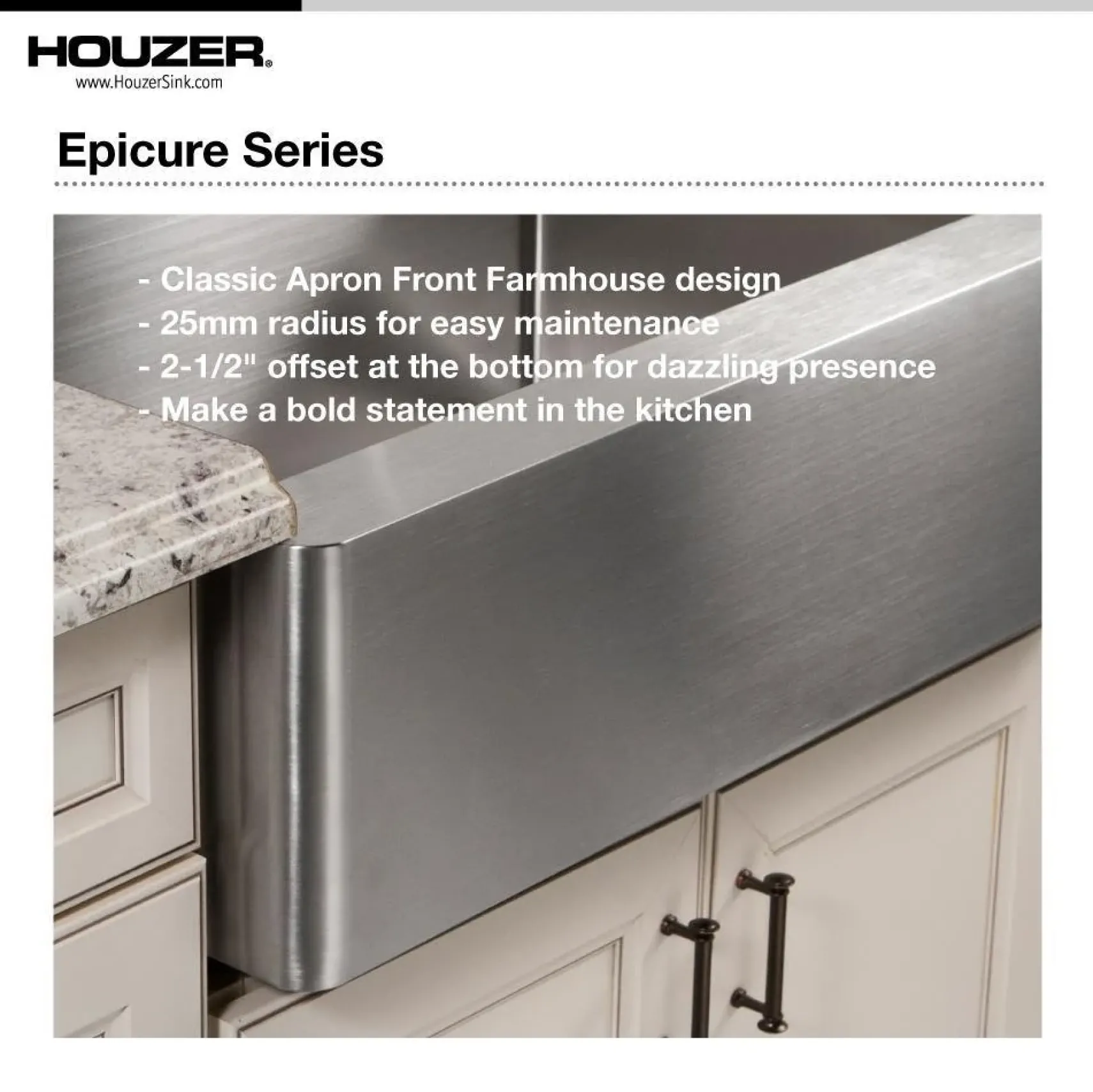 Houzer 30" Stainless Steel Premium Farmhouse Apron Front Kitchen Sink, ENS-3020
