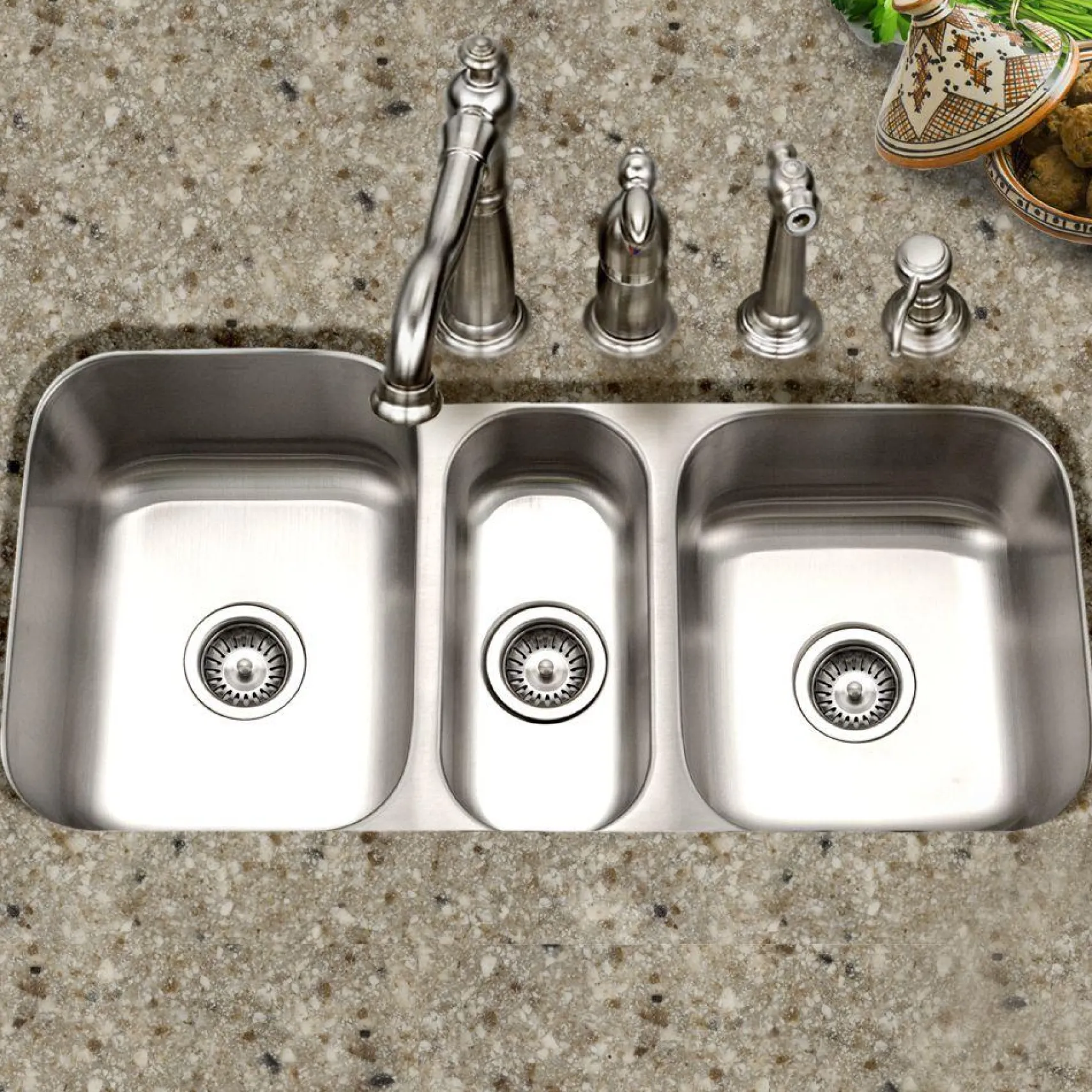 Houzer 40" Stainless Steel Undermount Triple Bowl Kitchen Sink, 18 Gauge, MGT-4120-1
