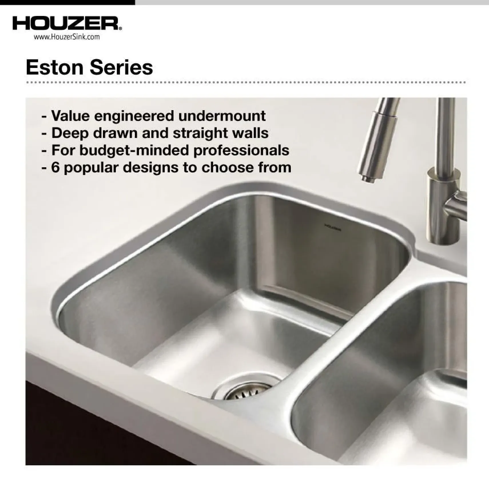 Houzer 33" Stainless Steel Undermount Single Bowl Kitchen Sink, 18 Gauge, STL-3600-1
