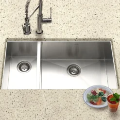 Houzer 33" Stainless Steel Undermount 70/30 Double Bowl Kitchen Sink, 18 Gauge, CTO-3370SL