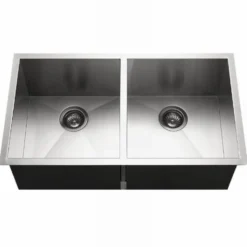 Houzer 33" Stainless Steel Undermount Zero Radius Double Bowl Kitchen Sink, 18 Gauge, CTD-3350