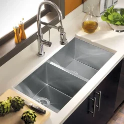 Houzer 33" Stainless Steel Undermount Zero Radius Double Bowl Kitchen Sink, 18 Gauge, CTD-3350